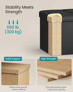 SONGMICS MAZIE Collection - 30 Inches Folding Storage Ottoman Bench, Ottoman with Storage, Foot Rest Stool, Load 660 lb, for Living Room, Synthetic Leather, Black ULSF105