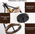 MO&OK Set of 3 Chandelier Vintage Pendant Light Fixture, Wood Color Farmhouse Wooden Metal Chandeliers, Open Frame Hanging Lighting for Diningroom,Bar,Entrance Hall,Kitchen Island H10.6 xD6.7