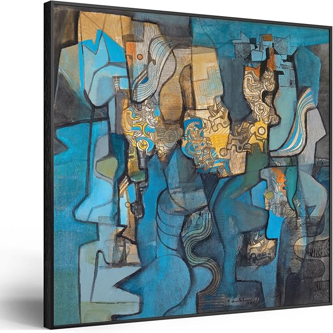 Large Framed Blue Modern Abstract Wall Art for Living Room, Canvas Paintings Artwork for Walls, Minimalist Art Prints Pictures for Hallway Bedroom Office Wall Decor -30x30 Inch