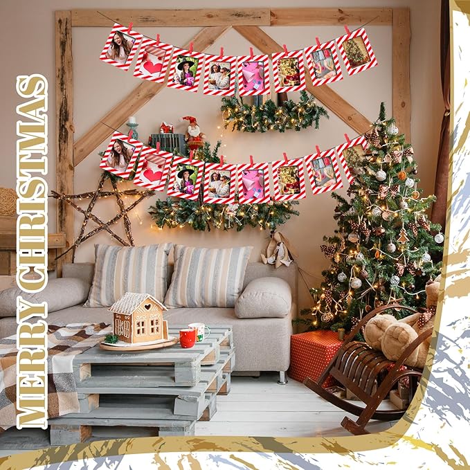 Janlaugh 100 Pcs Paper Photo Frames 4x6 Red and White Paper Picture Frame with 100 Clip 10 String Kit DIY Hanging Cardboard Photo Holder Christmas Wall Decor Wedding Home