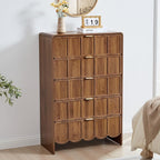 5 Drawer Dresser for Bedroom Set of 2, Modern Closet Chest of Drawers with Wave Fluted Drawer, Wood Storage Small Dresser Organizer for Nursery Bedroom Living Room Hallway Closet (Walnut)