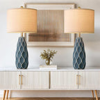 27.5" Ceramic Table Lamps for Living Room Bedroom Lamps Set of 2 Modern Boho Bedside Lamps Night Stands Farmhouse Vintage Large Nightstand Lamp Reading Light Home Office Dorm Desk Deco Gifts, Blue