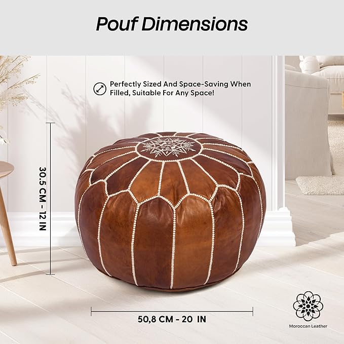 Moroccan Leather Handmade Pouf Ottoman Cover – Unstuffed Foot Stool, Boho Foot Rest for Living Room, Bedroom – Gift for Housewarming or Weddings