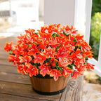 INSPRING Artificial Fall Flowers for Outdoors Decoration, 3 Bundles Fake Silk Azalea Flower Plants Outside UV Resistant Realistic Faux Flowers for Planters Porch Patio Garden Walkways Home, Orange