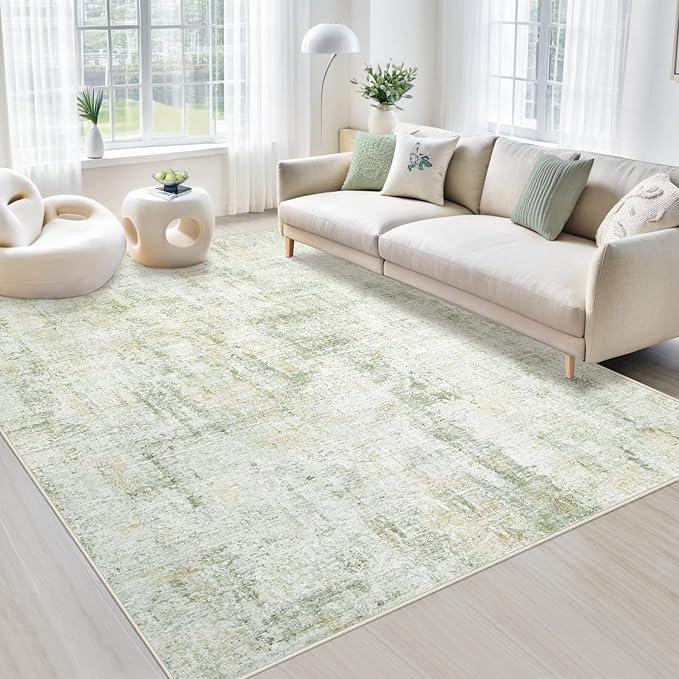 Area Rugs 6x9 Living Room: Washable Rug Modern Abstract Large Rugs Soft Non Slip Neutral Rug Stain Resistant Indoor Carpet for Bedroom Kitchen Dining Room Nursery Home Office Rugs(Green Brown,6'x9')