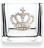 THE QUEENS' JEWELS Aurora Borealis Crown Jeweled 4x4 Candle Holder Vase - Unique Gift for Women, Birthday, Cute, Fun, Cocktail, Queen, Not Painted, Decorated, Bling, Bedazzled, Rhinestone