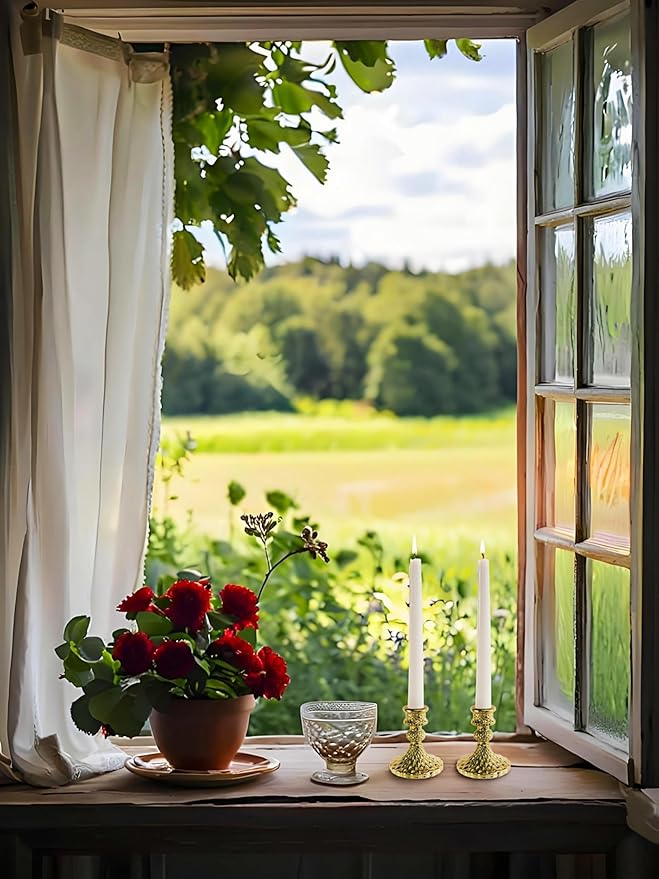 Glass Candlestick Holder,Striped Taper Candle Holders,Set of 6 Candle Stand for Table Centerpieces, Home Decor,Weddings,Festival and Parties (Gold Diamond)