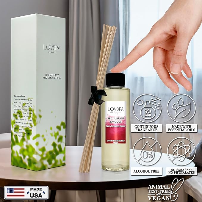 LOVSPA Holiday Red Currant & Woods Diffuser Oil - Luxury Essential Oils for Diffuser Refill & Air Freshener Room Spray - Long-Lasting Home Fragrance, Scented Oil for Diffusers, USA Made, 4oz