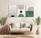 3 Pcs Sage Green Boho Canvas Wall Art Modern Abstract Minimalist Neutral Bohemian Sun Geometric Line Painting Picture Wall Decor Poster Print Artwork for Living Room Bedroom Home Decoration