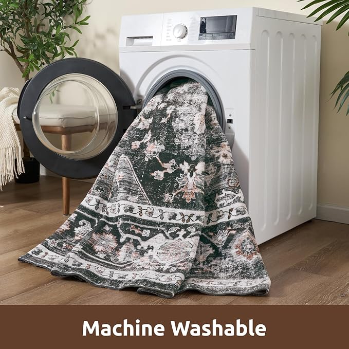 AMOAMI-Area Rug 5X7 Rugs for Living Room-Vintage Soft Black Rugs for Bedroom-Non Slip Carpet-Machine Washable Rug for Dining Room Living Room Bedroom Office Under Table Dark Grey & Black