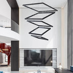 Square Led Chandelier Modern Led Hanging Light 5-Rings Contemporary Ceiling Pendant Light Dimmable Pendant Light for Living Room Kitchen Dining Room 15.7"+19.6"+23.6"+27.5"+31.4" Black