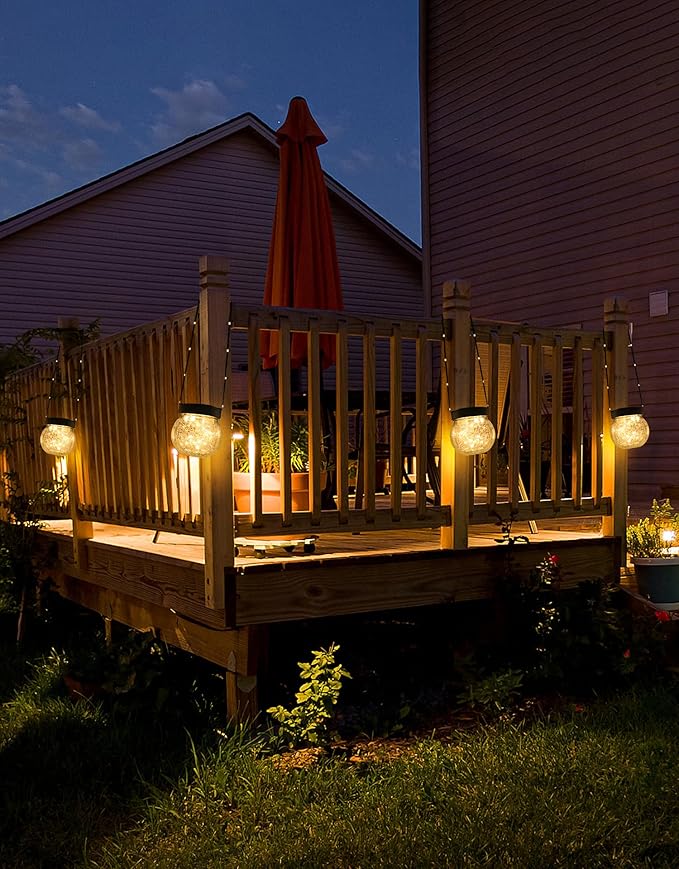 PARTPHONER Solar Lanterns Solar Lights Outdoor Waterproof 6-Pack, Solar Powered Hanging Lights Cracked Glass Hanging Globes for Christmas Decoration, Shepherd Hook, Garden Tree Ornaments