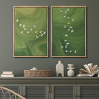 SIGNFORD Framed Canvas Print Wall Art Set Green Swirl Abstract White Birds Illustration Modern Art Decorative Nordic Nature for Living Room, Bedroom, Office - 16"x24"x2 Natural