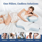 Cervical Pillow for Pain Relief Sleeping, Memory Foam Orthopedic Contour Neck Pillows for Bed with Breathable Pillowcase, Ergonomic Neck Support Pillows for Side, Back and Stomach Sleepers[Blue]