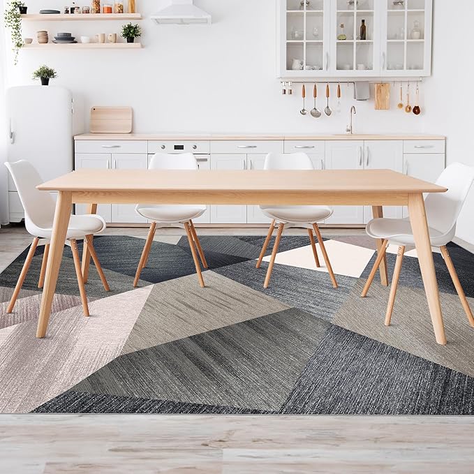 HOMFINE Washable Modern Area Rug - Geometry Style 4x6 Rugs for Living Room, Bedroom, Machine Washable Rug Soft Non Slip Non Shedding Area Rug - Green, 4'x6'