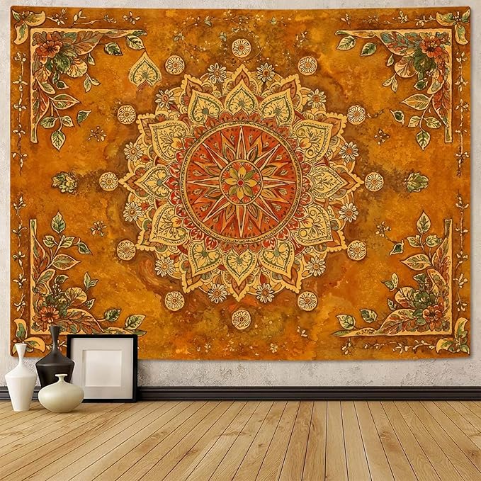 Lunerfex Floral Mandala Tapestry Boho Tapestry for Bedroom Brown Tapestries Wall Hanging Living Room Wall Art and Home Decor 70x90