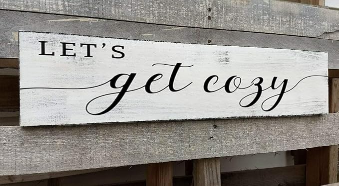 Let's Get Cozy Sign, Farmhouse Bedroom Wall Art Decor,Plaque Decorations Wood Sign for Housewarming Gift (Let's Get Cozy) 6x18 Inch