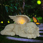 WONDER GARDEN Sleeping Dog Angel Statue with Solar Light - Pet Memorial Stone, in Memory of Dog, Marker Tribute Statues, Resin Guardian Angels, Bereavement Gift