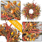 WANNA-CUL 24 inch Fall Wreath Decor for Front Door with Pumpkins, Hawthorn,Grain,Lantern Fruit,Berries,Eucalyptus Leaves, Large Harvest Door Wreath for Autumn or Thanksgiving Decoration