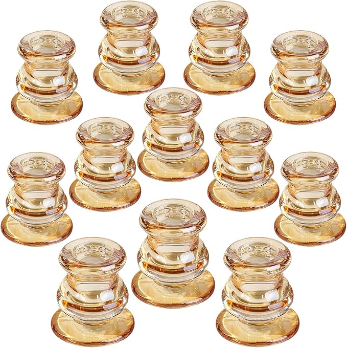 12pcs Gold Candlestick Holders- Taper Candle Holders for Table Centerpiece- Glass Candle Holder for Wedding, Dinner Table, Party and Festival Decoration