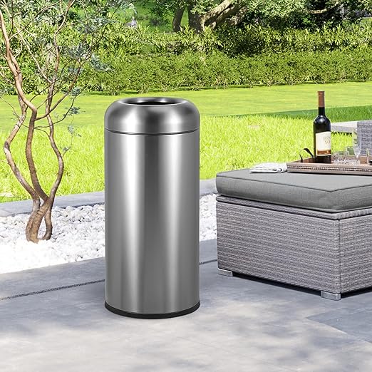 BEAMNOVA 16.5 Gallon Trash Can Open Top Outdoor Indoor Commercial Stainless Steel Industrial Waste Basket Container, Gray Large Garbage Enclosure with Lid