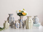 Blue and White Vase, Vintage Blue Ceramic Flower Vessel,Ceramic vases for Home Decor,Vintage Green and Beige for Console Table Mantle Chinoiserie Decor (Blue and White-01, Large)
