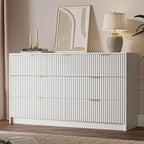 White 7 Drawer Dresser for Bedroom, Modern Fluted Dresser with Gold Metal Handles, Wide Chest of Drawers for Bedroom,Living Room, Entryway, Hallway, 55.9" L x 15.7" D x 31.4" H