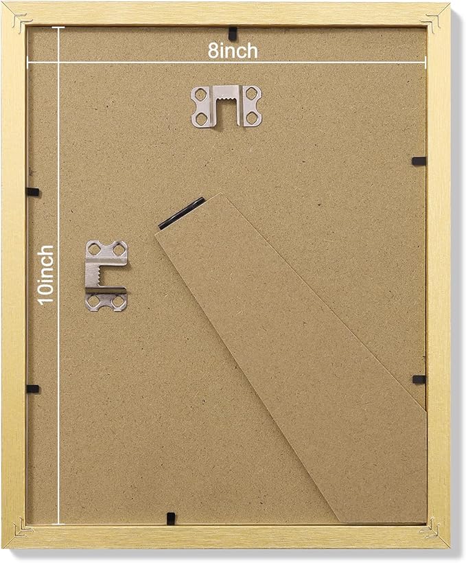 Vittanly 8x10 Picture Frames Set of 9, Shatter Resistant Plexiglass, Display 5x7 Pictures with Mat or 8x10 without Mat, Photo Frames for Wall or Tabletop, Engineered Wood, Gold