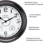 CLXEAST 24 Inch LED Self-Illuminated Outdoor Metal Clocks Waterproof, Large Lighted Outdoor Clock with Temperature and Humidity,House Warming Gifts New Home,Oil Rubbed Bronze Black