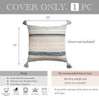 BlissBlush Coastal Blue Boho Decorative Throw Pillow Cover 18x18 Modern Bohemian Accent Pillow Case Square Woven Textured Farmhouse Pillows for Couch Bed (Pack of 1)