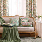 patdrea Designer Pack of 4 Throw Pillow Covers,French Vintage Rustic Linen with Green Floral Pattern Pillows Cover,Decorative Lumbar Square Pillowcases Cushion for Bed Living Room Outdoor Car