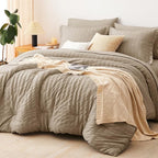 CozyLux King Size Comforter Set Taupe Seersucker 7 Pieces Bed in a Bag King Comforter Set with Sheets, Luxury Soft Bedding Set with Down Alternative Comforter, Sheets, Pillowcases & Shams All Seasons