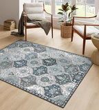 Lahome Moroccan Washable Living Room Rug, 5x8 Rugs for Bedroom Dining Room, Soft Non-Slip Non Shedding Boho Distressed Throw Carpet for Nursery Office, Blue