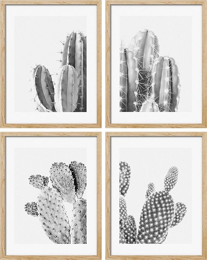 SIGNWIN Poster Set Black & White Saguaro Southwest Desert Tropical Cactus Floral Botanical Photography Modern Art Decorative Scenic Multicolor Nature Wilderness for Bedroom - 12"x16"x4