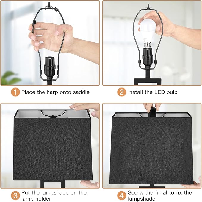 Touch Control Table Lamps Set of 2, Modern Bedside Lamps with 2 USB Charging Ports & AC Outlet, 3-Way Dimmable Wood Nightstand Lamp for Living Room Bedroom End Table Office Black(2 LED Bulbs Included)