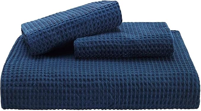 Bedsure Cotton Duvet Cover Set - 100% Cotton Waffle Weave Navy Duvet Cover California King, GentleSoft™ and Breathable Cal King Bedding Set for All Season, 3 Pieces, 104"x98"