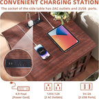 Farmhouse End Table Set of 3 with Charging Station, 18'' Narrow Side Table and 24" Large Sofa Side Table with Glass Barn Door Storage, Wood Night Stand Bedside Table for Living Room,Bedroom