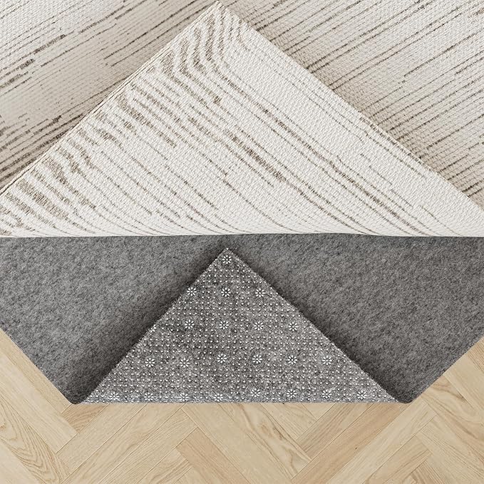 Back Side 3D PVC Dots Felt Rug Underpad, 8x10 Ft,1/6 Inch Thick Cushioned Rug Pad Gripper for Hardwood Floors, Vinyl, Laminate, Stone, Carpet & Tile, Under Rug Padding Protects Floors
