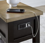 Signature Design by Ashley Drazmine Casual 1 Drawer Chair Side End Table with USB Charging Ports, 1 Lower Shelf and Power Cord, Light Brown & Black