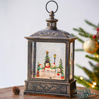 12.5'' Christmas Snow Globe Lantern Lighted Snowman Choir Musical Snowmen Carolers Water Lantern in Swirling Glittering Home Decoration and Gift, Battery Operated or USB Powered