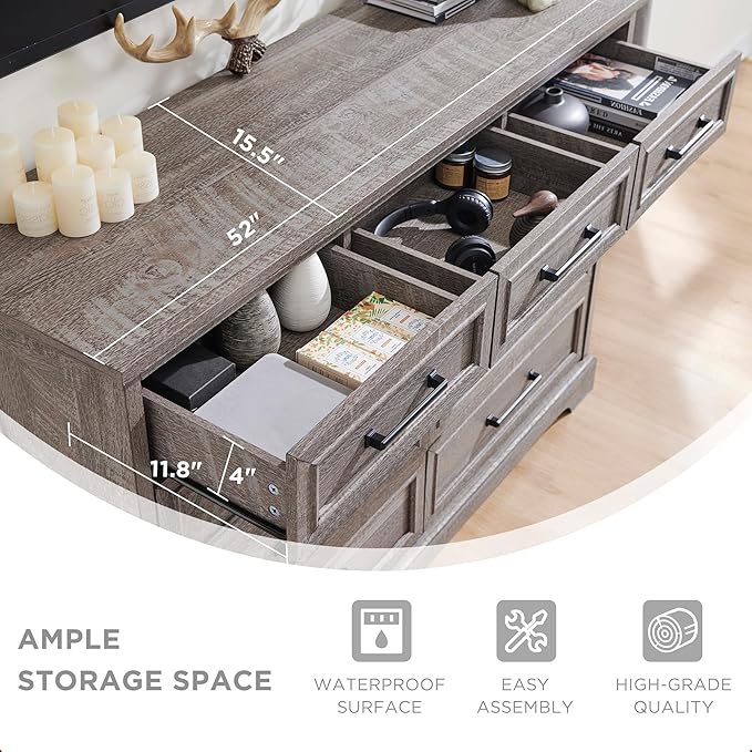 ACCOHOHO Farmhouse 9 Drawer Dresser for Bedroom, 36 Inch Tall Modern Dresser TV Stand with Large Drawers & Bar Handles, Rustic Wood Chest of Drawers for Bedroom, Living Room, Hallway, Grey