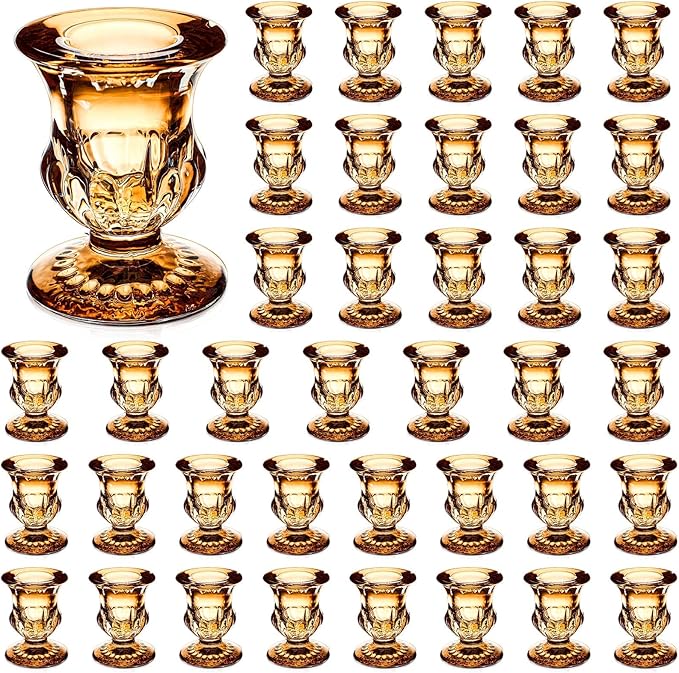 Foaincore 42 Pcs Candlestick Holders Bulk 2.5 Inch Taper Candle Holder for Table Centerpiece Thick Glass Ritual Candle Stand for Wedding Christmas Valentines Festival Party Decorations(Gold)