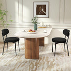 Dining Chairs Set of 2 pcs, Boucle Comfortable Upholstered Seat Fabric with Curved Backrest, Mid Century Modern Contemporary Scandinavian Designer Chairs Ideal for Dining Room, Kitchen, Black