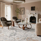 GENIMO 9x12 Area Rugs for Living Room, Non Slip Machine Washable Vintage Rugs, Low Pile Lightweight Chenille Print Large Rug for Bedroom, Dining Room, Home Office, Light Taupe Brown