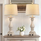 28" Tall Farmhouse Table Lamps Set of 2 with USB C+A Ports and AC Outlet, 3 Way Touch Control Rustic Bedside Lamp for Bedroom, Beige Vintage Nightstand Lamp for Living Room Office