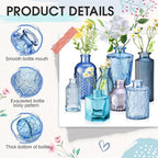 Yaomiao 30 Pcs Vases Bulk Colored Flower Glass Vases Bud Vintage Colored Glass Bottles Colorful Rustic Embossed for Home Wedding Table Decorations Gifts(Blue Series)
