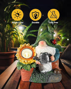 Solar-Powered Large Garden Gnome Watering Can Sunflower - 12 in Garden Decor Gnomes Decorations for Yard Lawn Ornaments Outside Statue Figurine LED Lights (Gnome)