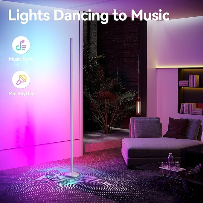 SUNMORY RGB LED Floor Lamp, 57" Corner Lamp with 80+ Scene & Timer, Smart Modern Ambient Lighting with Music Sync & 16 Million Colors, Remote & App Floor Lamps for Living Room, Bedroom, Gaming Room