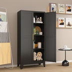 Metal Pantry Cabinet with 2 Doors and Adjustable Shelves, Kitchen Storage cabinets with Gold Handles, Versatile Storage for Laundry Room,Living Room,Bathroom,Dinning Room-Black