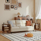 Rattan Nightstand with Charging Station,Farmhouse Bedside Table with 2 Storage Drawer and Open Wood Shelf, for Bedroom and Small Spaces,Night Stand with Solid Wood Legs (Walnut Brown-Outlet)